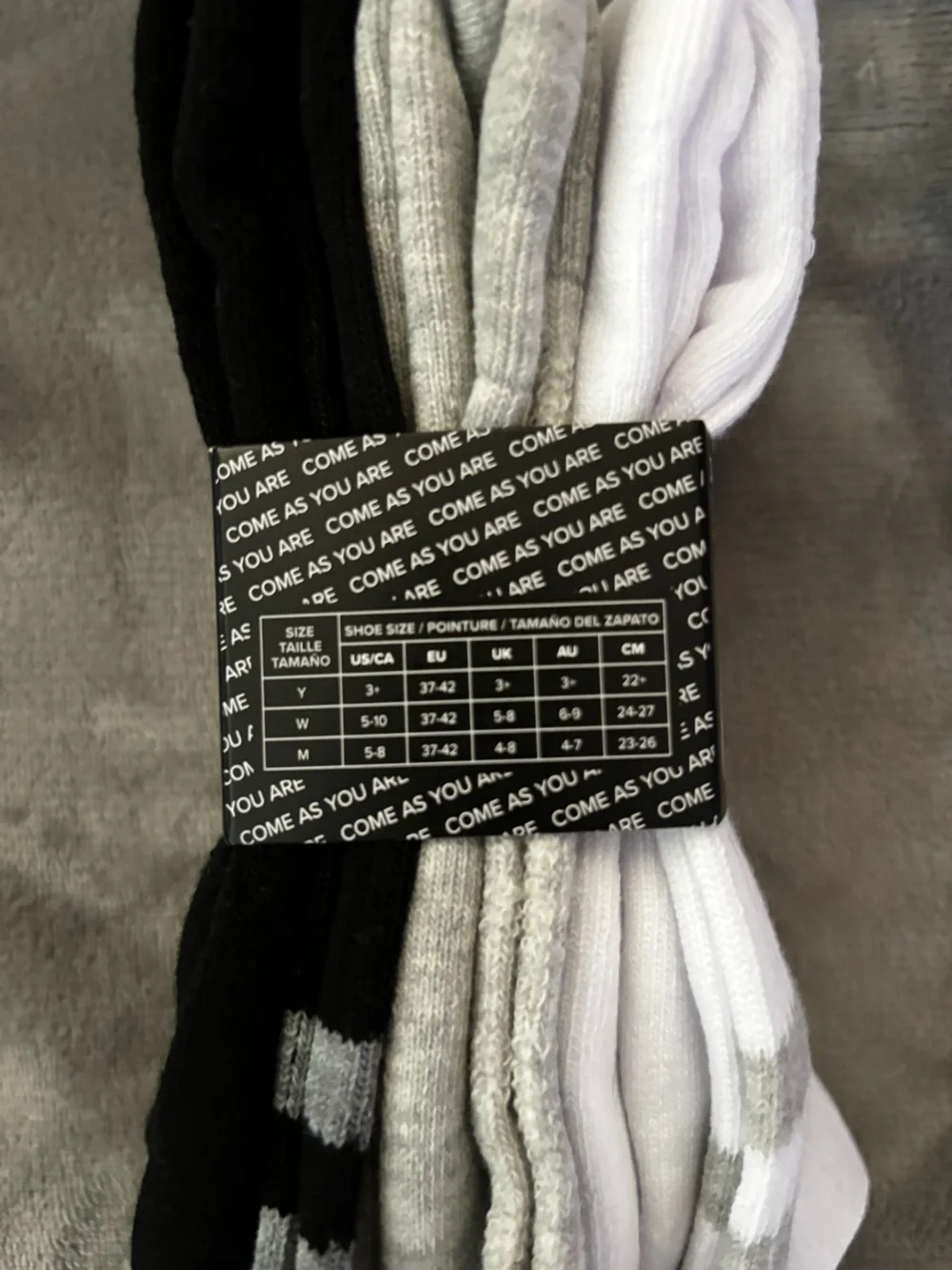 CROCS 3 pair White, Gray & Black Crew Socks with Gray Stripes